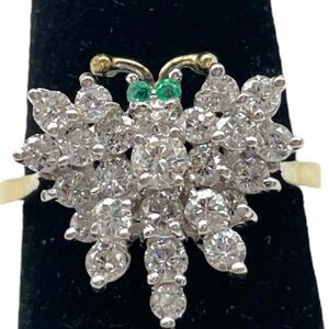 Vintage Sassy and Fun Diamond Butterfly Ring with Emerald Accents